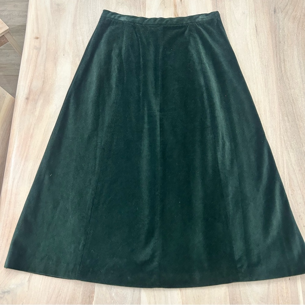 J Peterman Forest Green Corduroy A Line Midi Skirt Size 12
